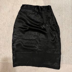 Zara midi black slinky silk skirt with unique double ring and ribbon detail